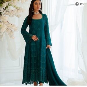 Farah Talib Aziz Teal Long Sleeve Dress